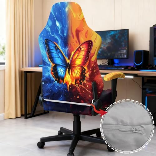 Butterfly Flame Water Print 4 Pieces Gaming Chair Covers Slipcovers Stretch Game Chair Cover with Armrest Covers Universal Fit Rotating Gaming Armchair Protector - color: Butterfly Flame Water