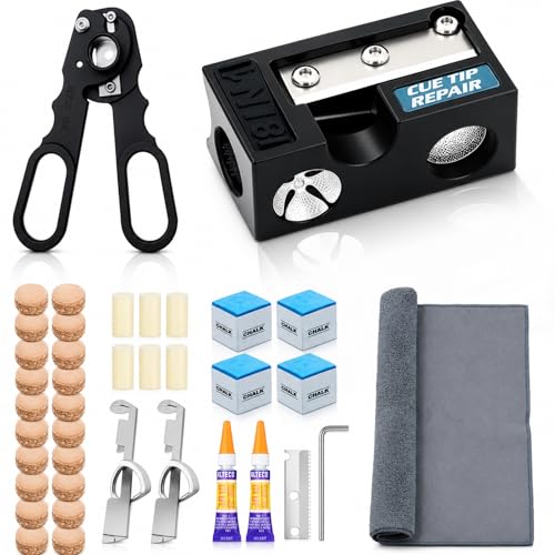 Pool Cue Tips Replacement Kit, 13mm Pool Stick Tips Replacement Kit Billiards Cue Tips Shaper Tools, Pool Cue Replacement Tips Repair Kit Billiard Pool Accessories - style: 8 in 1 shaper tools