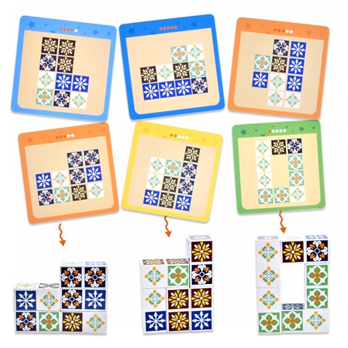 varbertos Wooden Matching Game Puzzle Games, Pattern Block Match Puzzles Building Cubes with Bell for Kids and Adults Toys Board Games for Family Night
