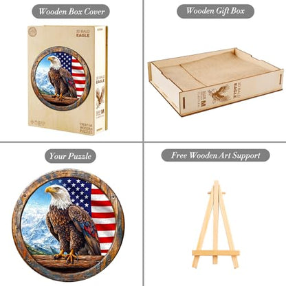 KAAYEE Wooden Puzzles for Adults, 3D Vision Effect Bald Eagle Wooden Jigsaw Puzzle Unique Shape Wood Puzzle Adult, 3D Effect Flat Puzzle Birthday Gifts Family Game (XL-17.3 * 17.3 in-450pcs) - size: X-Large