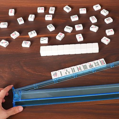 ZGME American Mahjong Set,166 Premium White Tiles with Soft Bag and Accessories,4 All-in-One Mahjong Racks with Pushers,Complete Western Mah Jongg,Mah-Jongg,Ma Jong Set - color: Blue