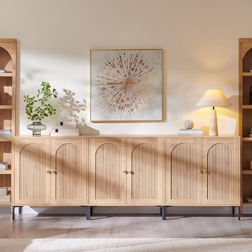 IFGET Modern Buffet Cabinet with Storage, 92.63" W Fluted Arched Sideboard Cabinet w/Adjustable Shelves, Wooden Modular Coffee Bar for Dining Room, Kitchen, Living Room, Entryway, Natural - color: Natural, size: 3 Pieces
