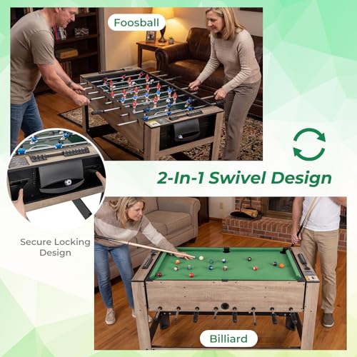 GYMAX 2-in-1 Swivel Multi Game Table, Foosball & Billiard Combo Game Table with Complete Accessories, Premiun Material, Space-Saving for Family Nights Home Office Game Room