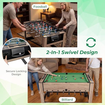 GYMAX 2-in-1 Swivel Multi Game Table, Foosball & Billiard Combo Game Table with Complete Accessories, Premiun Material, Space-Saving for Family Nights Home Office Game Room