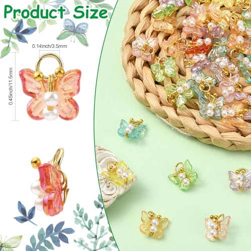 Stiesy Transparent Acrylic Butterfly Charms with ABS Pearl 50Pcs, Mixed Color 3D Insect Dangle Charms Pendants for Jewelry Making, DIY Craft Projects and Present Supplies - color: Butterfly-50pcs