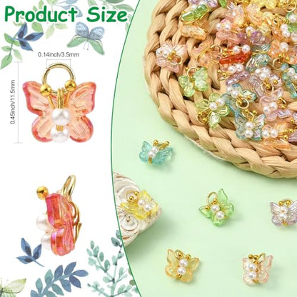 Stiesy Transparent Acrylic Butterfly Charms with ABS Pearl 50Pcs, Mixed Color 3D Insect Dangle Charms Pendants for Jewelry Making, DIY Craft Projects and Present Supplies - color: Butterfly-50pcs