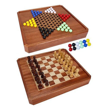 Offelec 2 in 1 Magnetic Chess Set & 72 Marbles Chinese Checkers Board Game Set, 12" Wooden Board Game with Storage Drawer, Portable Travel Board Games for Adults, Kids and Beginners - color: 2 in 1 Magnetic Chess & Chinese Checkers