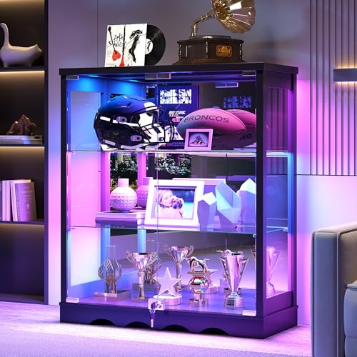 Dystler 39" Display Cabinet with Glass Doors, RGB Lights, Lock & 3-Tier | Tempered Glass Curio Cabinet, Motion Sensor Lighting, Adjustable Shelves, USB Type-C Charging Hub for Figures & Collectibles - color: Black-new