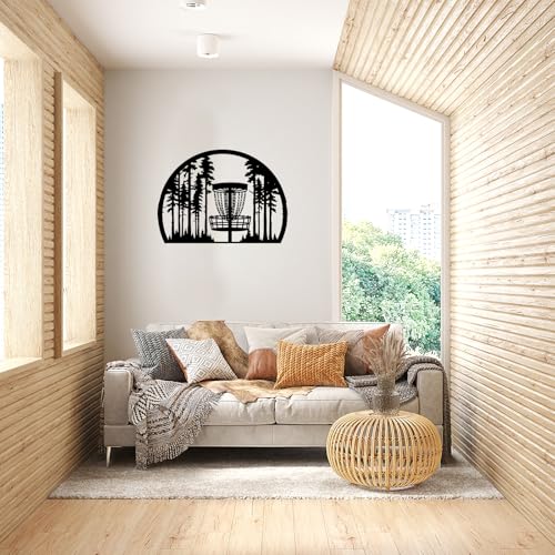 Disc Golf Basket Forest Metal Wall Art Metal Signs Metal Outdoor Decor WallArt Decor Rustic Modern Artwork Sculpture Elegant Home Decoration Living Room Office (Black,16 Inches)