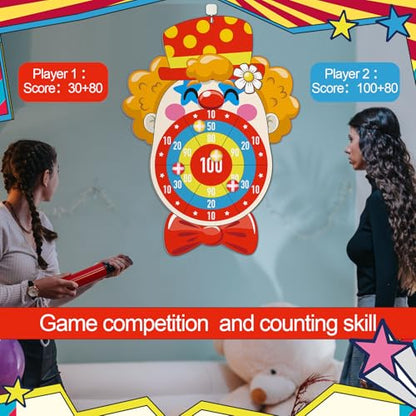 Carnival Circus Dart Board Game Birthday Party Decoration Set with 6 Sticky Balls Felt Cloth Circus Theme Party Decorations Fun Outdoor & Indoor Activities Family Game for Birthday