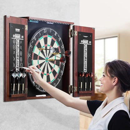 VEVOR Dart Board Cabinet Set, Multiple Styles Ready-to-Play Bundle Official Size, Steel Tip Dart Hideaway Cabinet, Features Easy Assembly, Complete with All Accessories, Perfect for Cricket Games - size: 43.3" x 21.3" x 4.3", style: Hideaway Style w/Light
