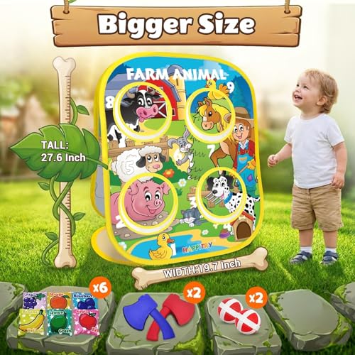 3-in-1 Farm Animal Bean Bag Toss Game for Boy Toddler Ages 3 4 5 Year Old, Cornhole Bags Set for 3-5 Preschool Kid, Outdoor Play Outside Toys in Backyard Lawn, Indoor Family Party Game, Birthday Gifts - style: Farm