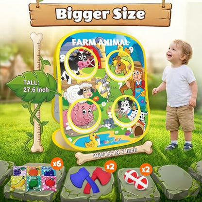 3-in-1 Farm Animal Bean Bag Toss Game for Boy Toddler Ages 3 4 5 Year Old, Cornhole Bags Set for 3-5 Preschool Kid, Outdoor Play Outside Toys in Backyard Lawn, Indoor Family Party Game, Birthday Gifts - style: Farm