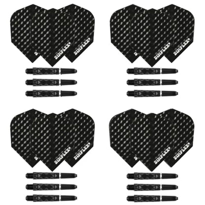 Harrows Darts 4 x Sets of Dimplex Dart Stems and Dimplex Dart Flights - 12 Dart Shafts 12 Darts Flights in Total - Medium & Short (Short, Black)