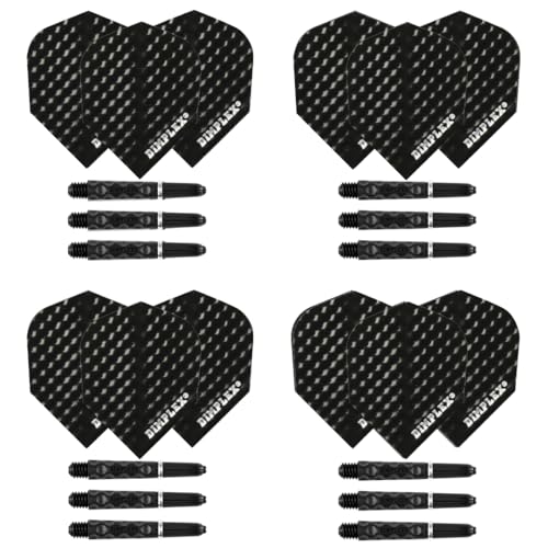 Harrows Darts 4 x Sets of Dimplex Dart Stems and Dimplex Dart Flights - 12 Dart Shafts 12 Darts Flights in Total - Medium & Short (Short, Black)