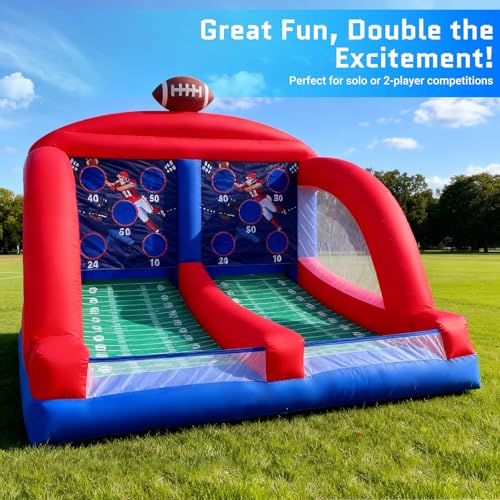 OZIS Inflatable Carnival Games with 4 Balls - Football Toss Throwing Target with Powerful Blower, Easy Setup for Indoor/Outdoor Commercial, Birthday Parties, and Lawn Interactive Game - size: Double Target