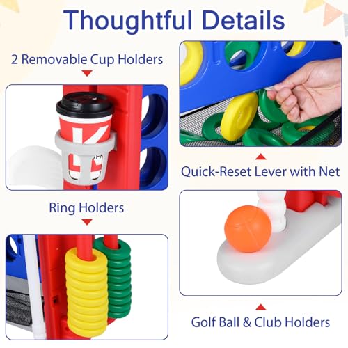 OLAKIDS Giant Connect Game Outdoor, 4 in A Row with Adjustable Height, Mesh Net, Carry Bag, Golf, Basketball Hoop, Ring Toss, Cup Holder for Kids Adults Indoor Backyard (Navy) - color: Navy