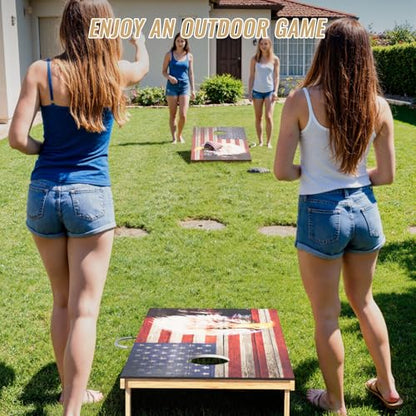 Cornhole Board Set,Corn Hole Games for Adults Outdoor,2X4FT Solid Wood Regulation Cornhole Boards with 8 Cornhole Beans Bags & Carry Case - style: Eagle's Head&American Flag