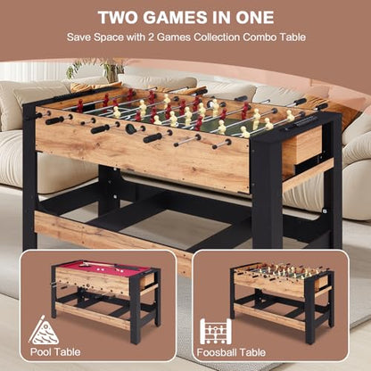 54" 2-in-1 Swivel Multi Game Table, Large Size Combo Game Table Set for Kids, Adults, Indoor and Outdoor Arcade Sports Table with Billiards/Pool, Foosball for Family, Game Room