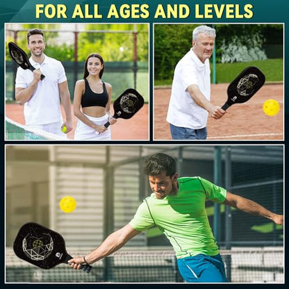 Dulce DOM Pickleball Paddles Set of 2/4 - USAPA Approved, 4 Indoor Outdoor Pickleball Balls, Fiberglass Surface Paddle Racket with Cover Bag, Ideal Training Equipment Gift for Men & Women - color: Black*4