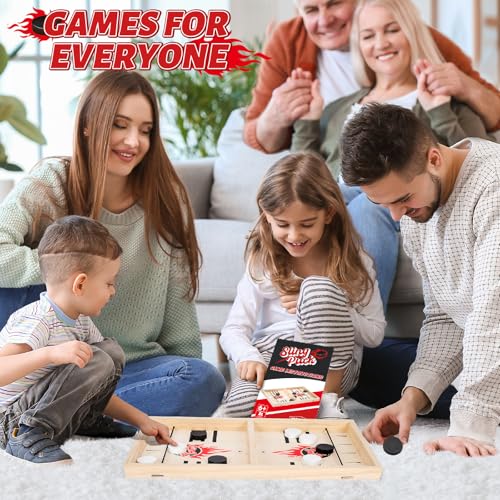 Large Fast Classic Slingshot Puck Game, Wooden Hockey Board Games for Family Night, Table Game for Adults and Kids, 2 Player Games for Ages 6 and Up, Test Speed and Accuracy, Air Hockey