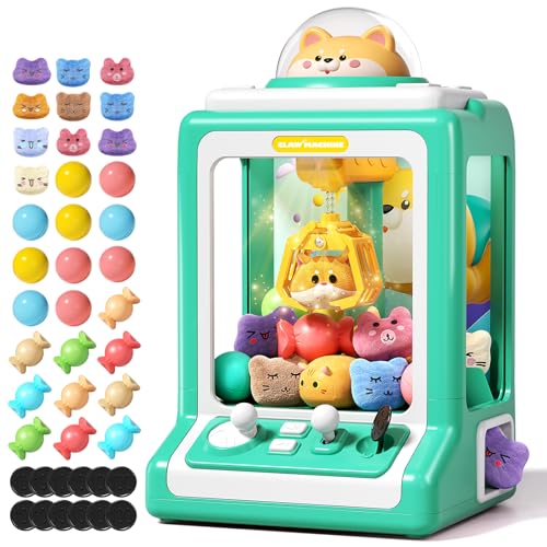 Claw Machine for Kids, Mini Vending With Game Coins & Music, Prize Dispenser Toys for Girls and Boys, Electronic Claw Game for Party Birthdays, Includes 30 Mini Toys (Doggy Green) - style: Doggy Green