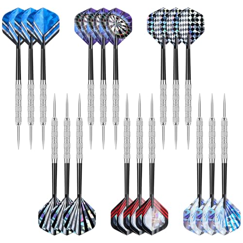 Accmor Metal Tip Darts, Steel Tip Darts, 14 Grams Professional Metal Darts, Darts Metal Tip Set, Metal Darts for Dartboard - color: Laser Colorful-Silver, style: 18 pack