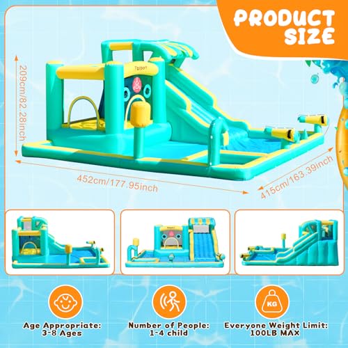 FBSPORT Inflatable Bounce House Water Slide, Widen Water Slide Park 10-in-1 Bounce House with 480W Blower, Jumping, Climbing, Splash Pool, Bouncy Castle for Kids 3-10 Backyard Party Outdoor Indoor