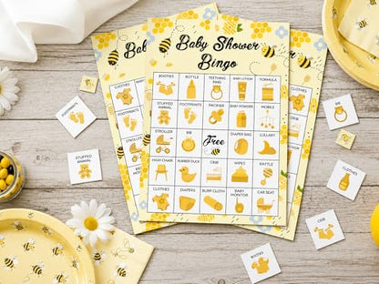 Baby Shower Bingo - 24 Player Bee Themed Game for Adults and Gender Reveal Parties - color: Bee