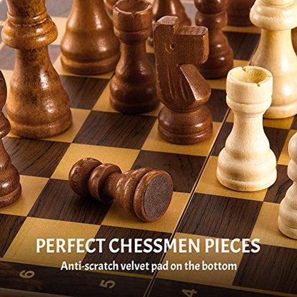 Sumind 80 Pieces Wooden Checkers Pieces 2 in 1 Handcrafted Chess with Drawstring Storage Pouch Wooden Chess Game Set Board Games Accessories in 2 Styles(Classic)