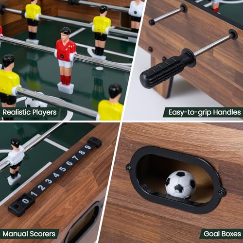 Goplus 4 in 1 Multi Game Table, Combination Game Table Set with Pool Billiards, Air Hockey, Foosball, Table Tennis, Stackable Combo Tabletops for Home, Play Room, Party Family Night - color: Dark Brown