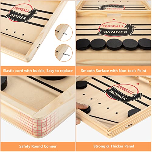 Fast Sling Puck Game, Wooden Air Hockey Board Game with 10 Spare Pucks & 2 Elastic Bands | 2 Player Table Fast-Paced Slingshot Games for Kids & Adults, Fun for Family Night or Friends Party