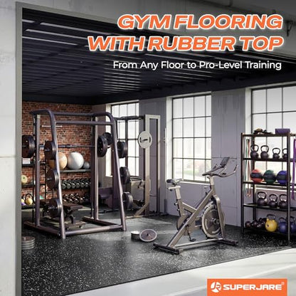 SUPERJARE 0.56'' Thick 48 Pcs 192 Sq Ft Rubber Top Exercise Equipment Mats, High Density EVA Foam Mats with Rubber Top, Interlocking Gym Flooring for Home Gym, Protective Workout Mat, Black/Grey - size: 48 Tiles (192 Sq Ft)