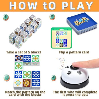 varbertos Wooden Matching Game Puzzle Games, Pattern Block Match Puzzles Building Cubes with Bell for Kids and Adults Toys Board Games for Family Night