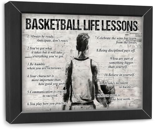 Basketball Wall Art Basketball Life Lessons Framed Wall Decor Sports Motivational Quotes Canvas Pictures Sign Poster Decorations Print Painting Artwork for Man Boy Living Room Bedroom 10x8 inch - color: Basketball, size: 8"L x 10"W