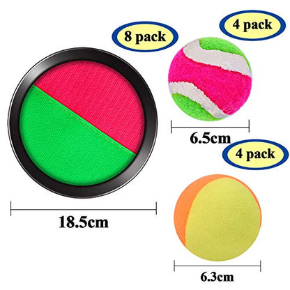 Cooraby Toss and Catch Paddle Game Disc 4 Set Paddle Toss and Catch Ball Sport Game Suitable for Sports, Beach and Party Favor with Storage Bag, 8 Paddles and 8 Balls - size: 18.5cm