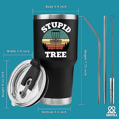 Panvola Stupid Tree Funny Disc Golf Player Vacuum Insulated Tumbler Retro Stainless Steel With Removable Lid Drinkware (30 oz) - style: 30 oz