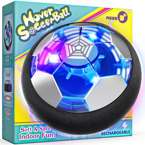 Rechargeable Hover Soccer Ball for Kids Indoor Games, Light-Up Soccer Toy with Soft Foam Bumper, Air-Powered Floating Ball Game, Birthday Gift for Boys and Girls Ages 4-12