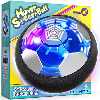 Rechargeable Hover Soccer Ball for Kids Indoor Games, Light-Up Soccer Toy with Soft Foam Bumper, Air-Powered Floating Ball Game, Birthday Gift for Boys and Girls Ages 4-12
