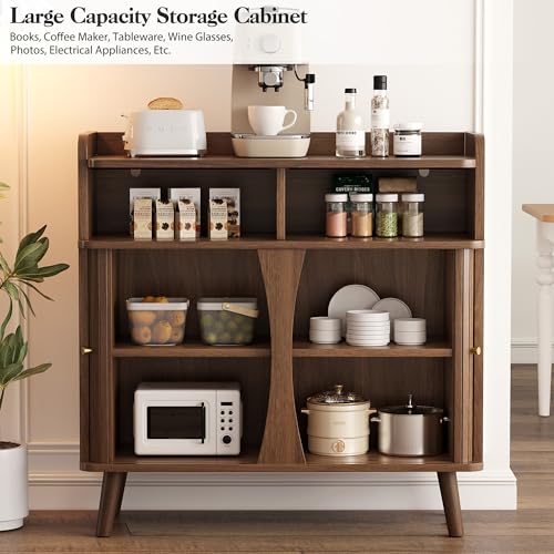 Decofy 39" Buffet Sideboard Cabinet, Mid Century Modern Console Cabinet with Roller Shutter Sliding Doors & Adjustable Shelves for Kitchen Cabinets, Living Room, Entryway, Coffee Bar Cabinet (Walnut) - color: Walnut