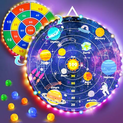 2 in 1 29" Large LED Dart Board for Kids, Kids Dart Board with LED Sticky Balls for Boy Toys, Indoor & Outdoor Sport Fun Party Kids Toys Games,Birthday Gifts for 4-12 Year Old Boys&Girls - style: Universe