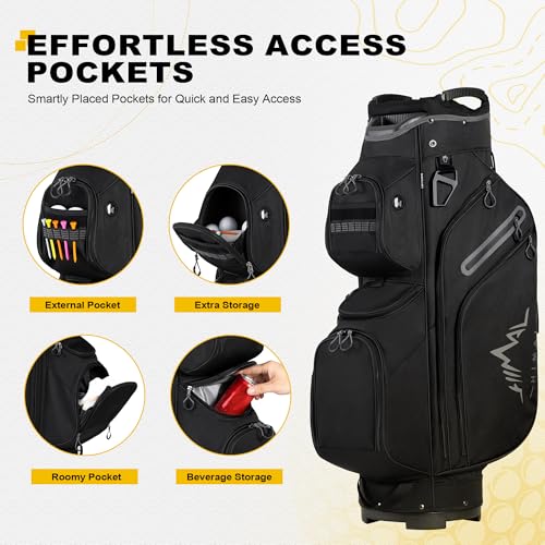 uniHimal Golf Cart Bag, 15 Way Organizer Divider Top with Handles and Rain Cover - color: Black