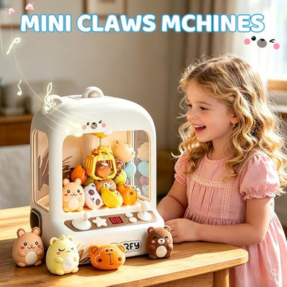Skirfy Mini Claws Machines for Kids,Vending Machines Toys for Boys Girls 6 7 8 9 Year Old,Arcades Games Toys Bear with LED Light & Adjustable Sound,Birthday Party for 6-12 Year Old Boys Girls - color: White
