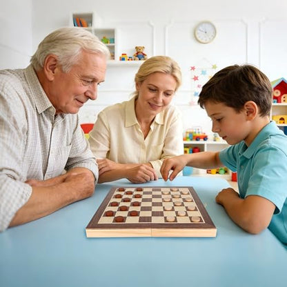 Offelec 3-in-1 Folding Chess Board Set, Wooden Chess Checkers and Backgammon Game Set for Adults Kids & Family, Portable Travel Board with Game Pieces Storage | Classic Strategy Board Games - color: 3-in-1 Folding Board Set