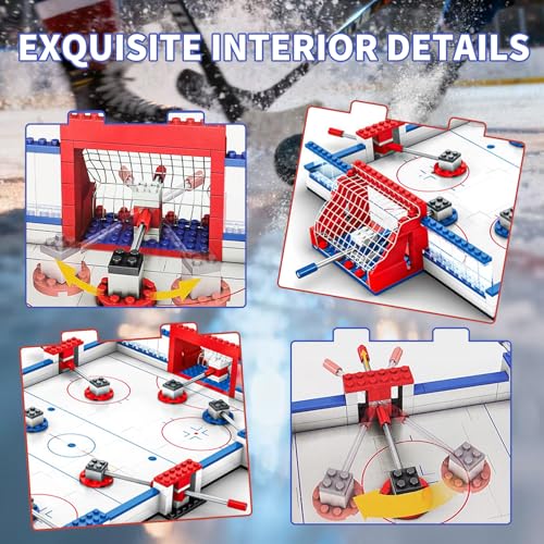 Ice Hockey Building Set, STEM Toys for Kids Ages 6-12, 8 Hockey Player Figures & Arena for Hockey Match Tabletop Battle Game, Sports Construction Kit, Compatible with Standard Bricks