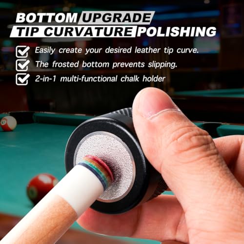 TAOM Upgrade Pool Chalk Holder Round Shaped Practical Tool Billiards Accessories Magnetic Mini Chalk Tip Case Container Round Box Billiards,Cue Tip Tool Scuffer Shaper - color: 1-Gift Set-Black with Pyro Blue