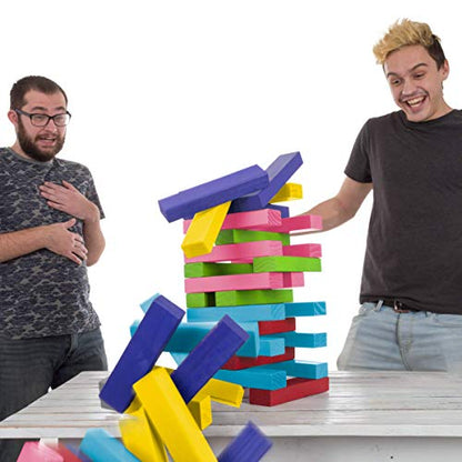 HEY! PLAY! Nontraditional Giant Wooden Blocks Tower Stacking Game with Dice, Outdoor Yard Game, for Adults, Kids, Boys and Girls (Rainbow Color) - color: Multi