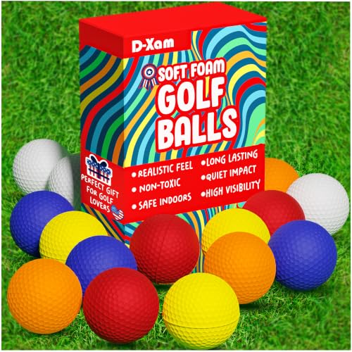 D-Xam Foam Golf Balls Bulk Practice Golf Ball Soft Multicolor, Yellow, White or Orange | Long Lasting & Realistic Feel | Limited Flight Use Indoors Outdoors Backyard Training - color: Multicolor