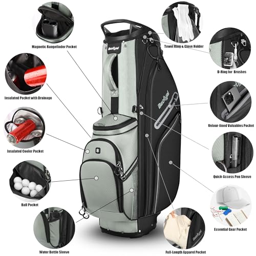 14 Way Full Length Dividers Golf Stand Bag, Lightweight Golf Bag with Stand for Men and Women Golf Club Carry Bag with Dual Strap & Rain Cover - color: Black Green
