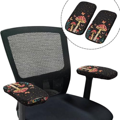 Butterfly Computer Chair Cover Desk Chair Arm Covers Mushroom Stretchy 4-Piece Set Whimsical Elastic Breathable Desk Chairs Covers Slipcovers for Home and Gaming Chairs - color: Mushroom Butterfly